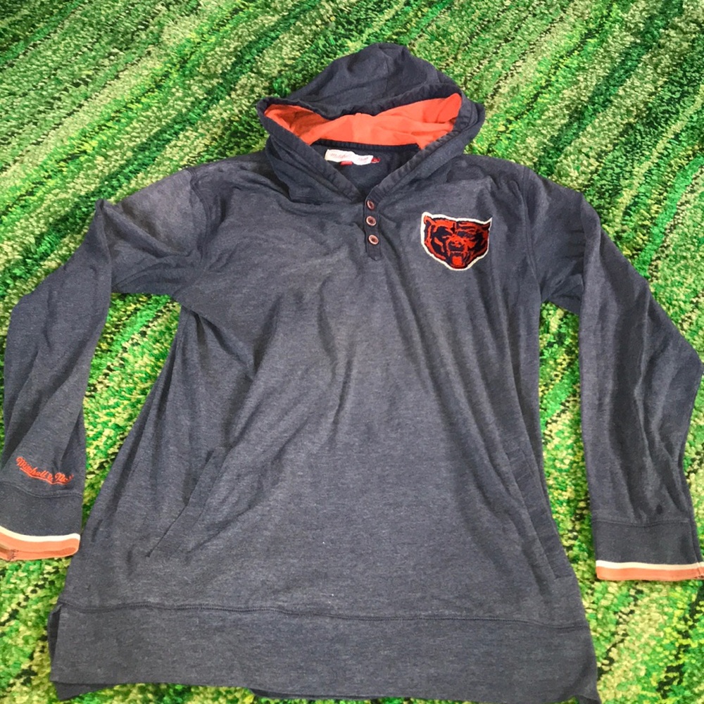 Chicago Bears Mitchell & Ness Navy Orange Hooded Pullover Bear Patch Women L